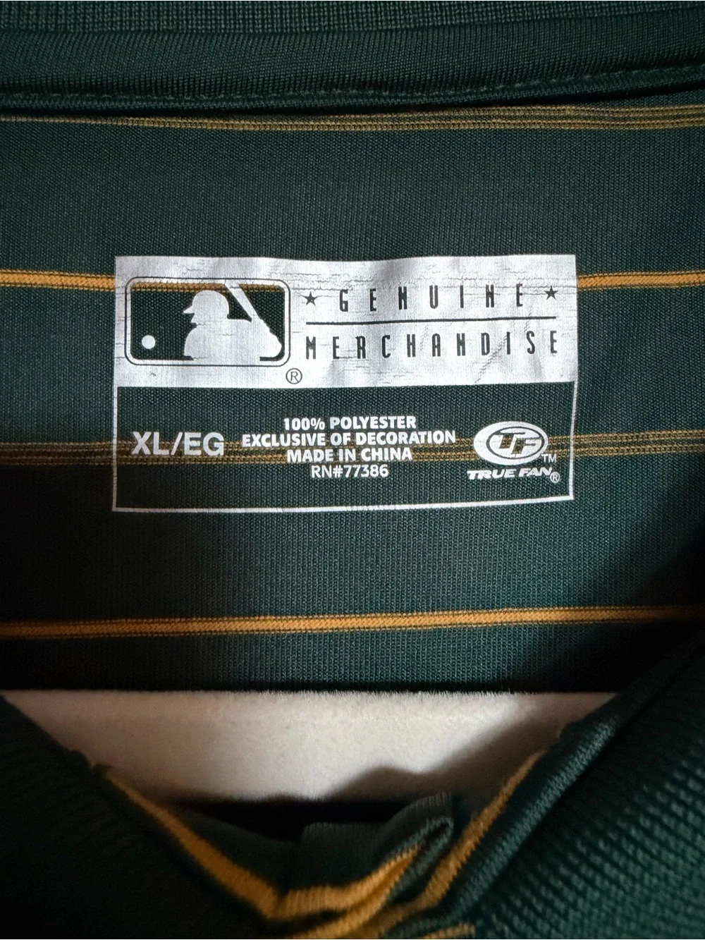 Oakland Athletics A’s Polo Shirt Men’s XL Green Gold Striped MLB Performance